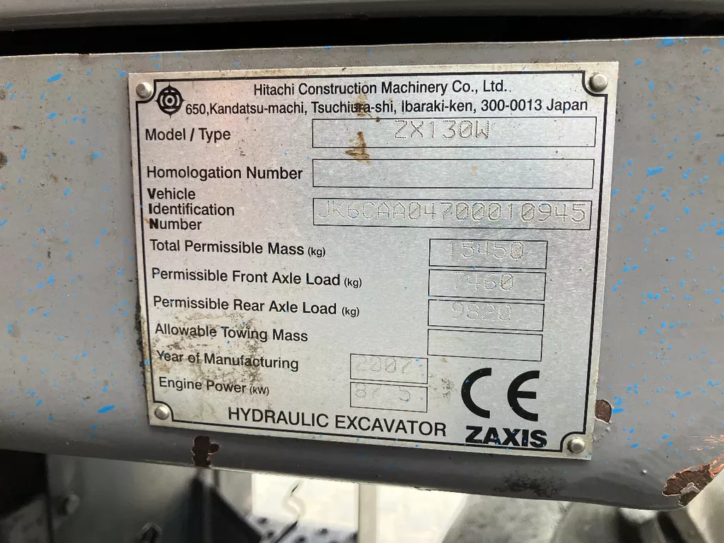 Hitachi ZX130W mobiele kraan/graafmachine Hitachi ZX130W mobiele kraan/graafmachine